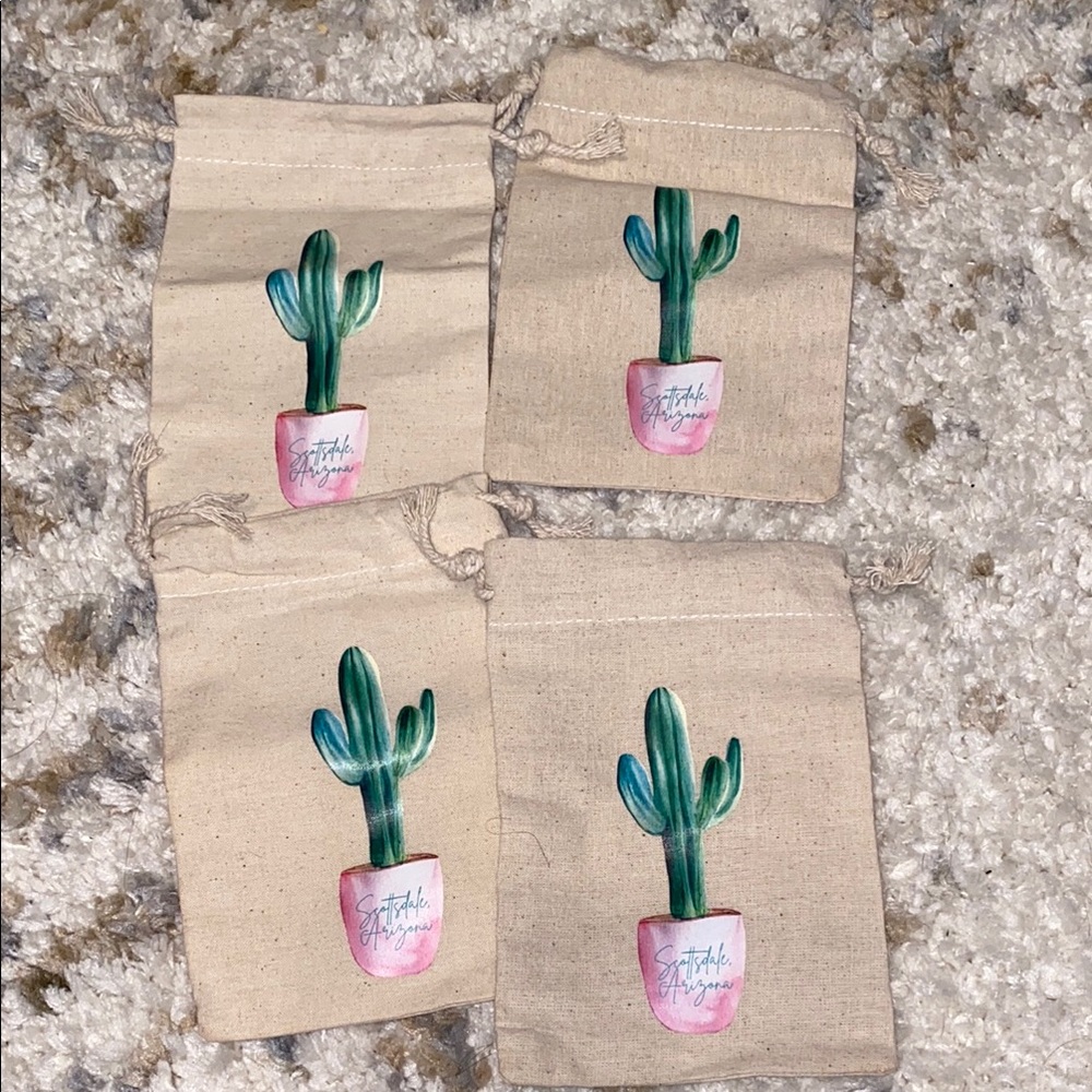 Bachelorette Scottsdale arizona Cactus Print Drawstring small Bags. 4